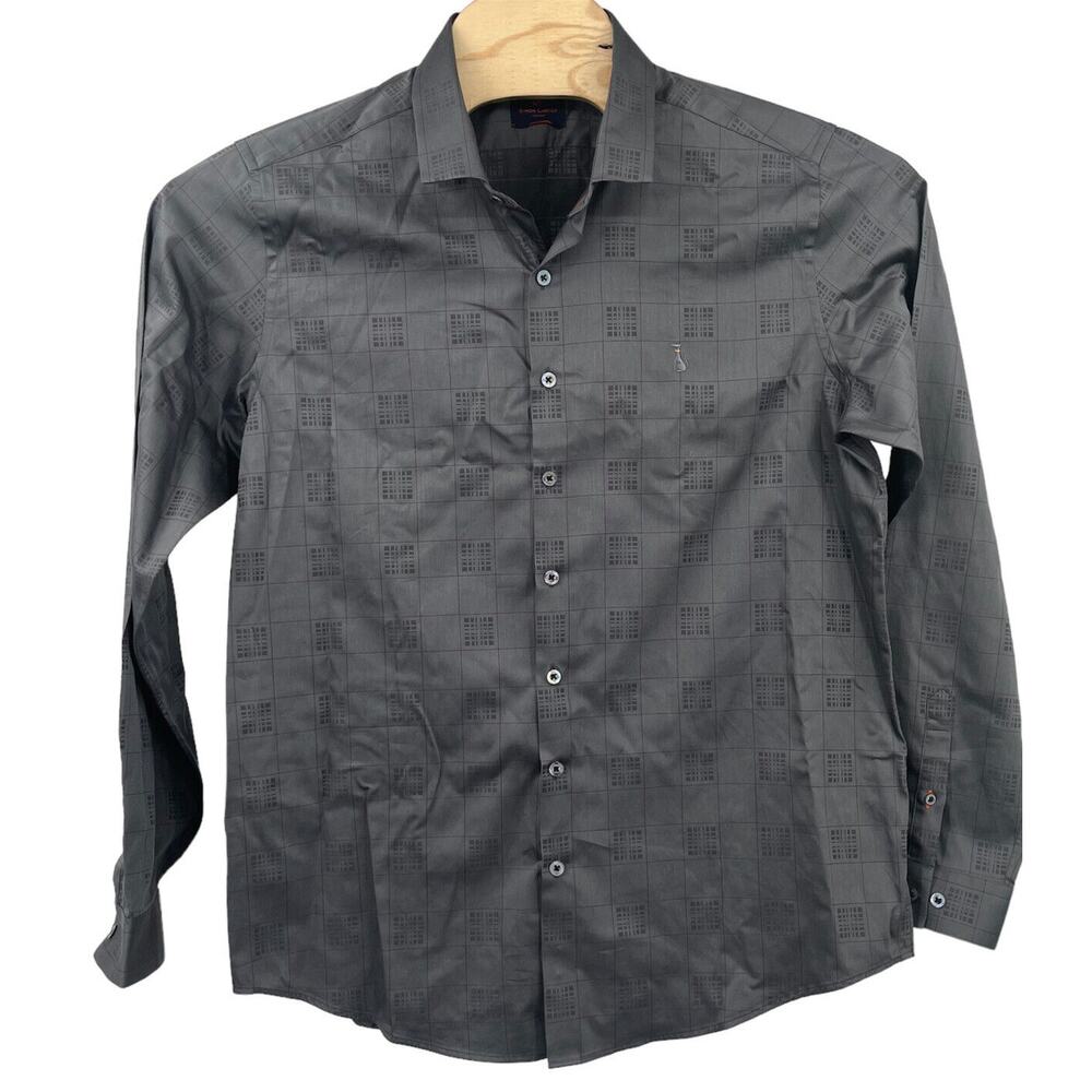 Simon Carter London Gray Checkered Geometric Button Up Slim Fit 44cm 17.5”